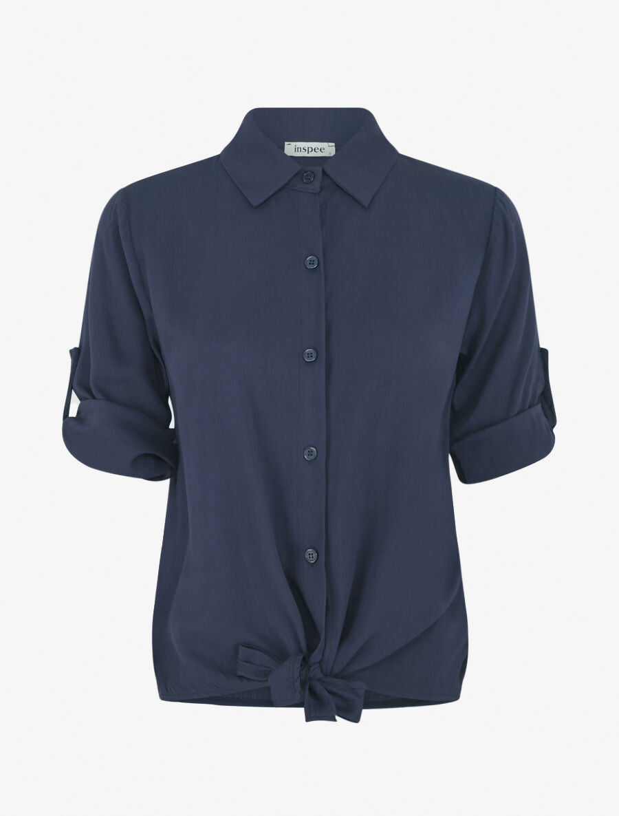 Chemise à nouer et à manches retroussables - Marine - 1