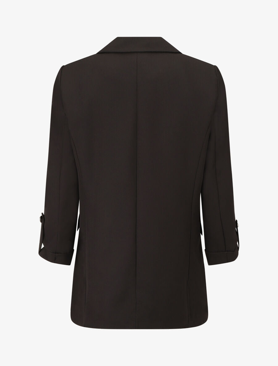 Blazer mi-long uni boutonné - Noir - 2