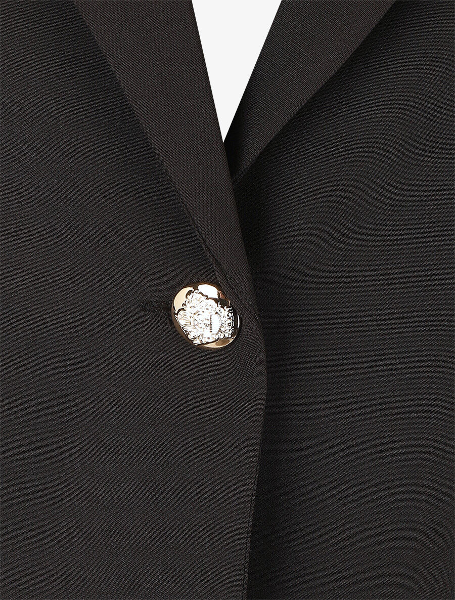 Blazer mi-long uni boutonné - Noir - 3