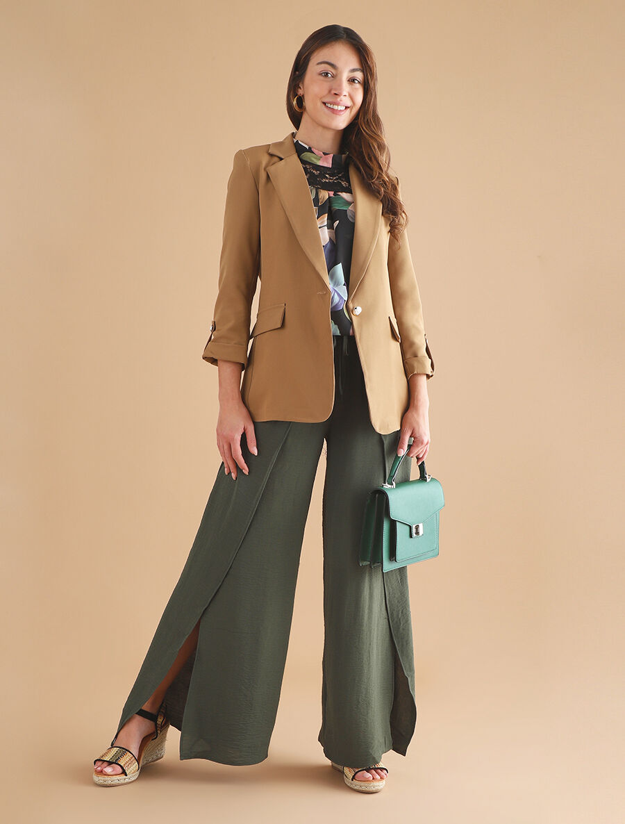 Blazer mi-long uni boutonné - Camel - 4
