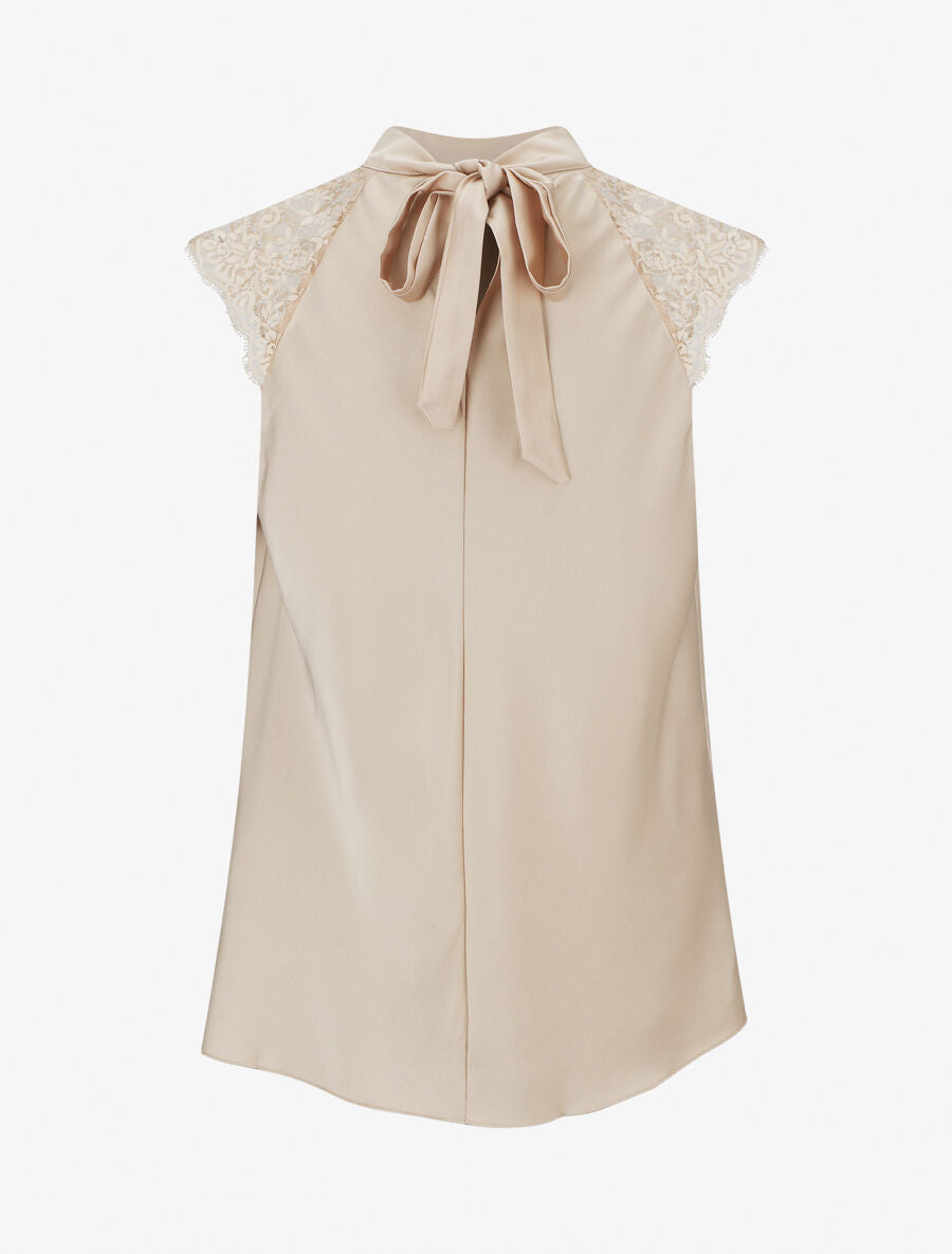 Top satiné à col montant - Beige - 2