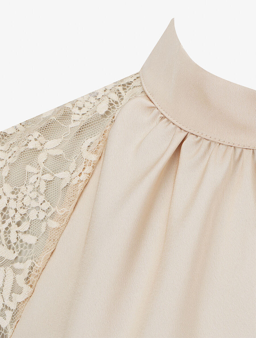 Top satiné à col montant - Beige - 3