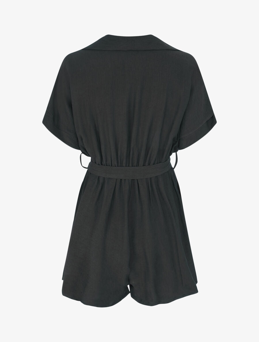 Combishort uni ceinturé - Noir - 2