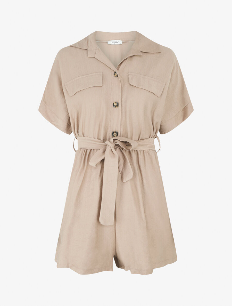 Combishort uni ceinturé - Camel - 1