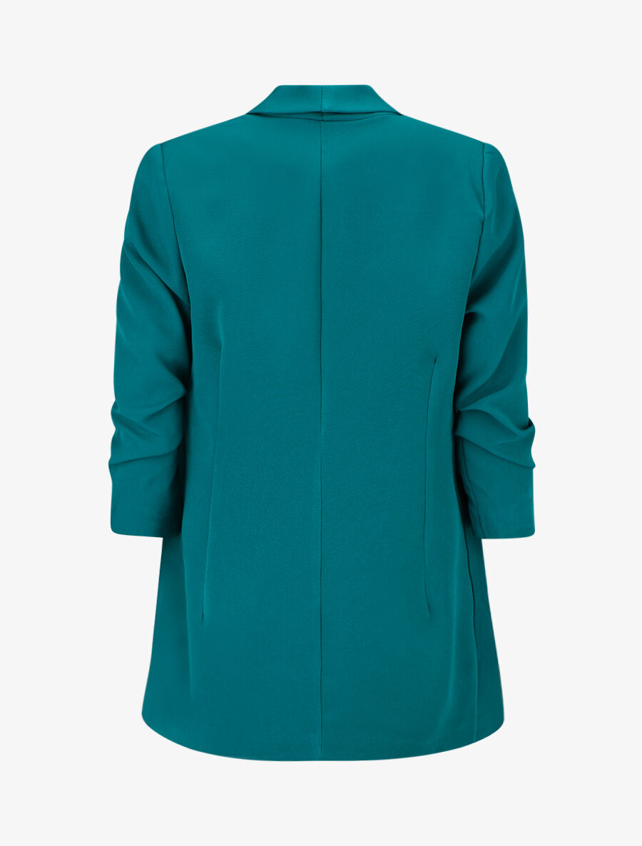 Blazer uni à manches froncées - Bleu canard - 2