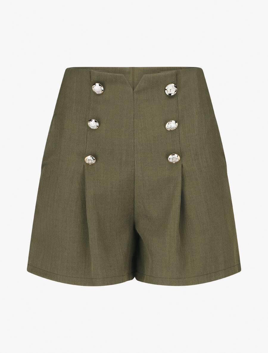 Short droit taille haute à boutons - Kaki - 1