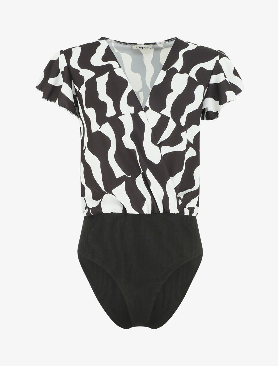 Body manches courtes imprimé graphique - Noir - 1