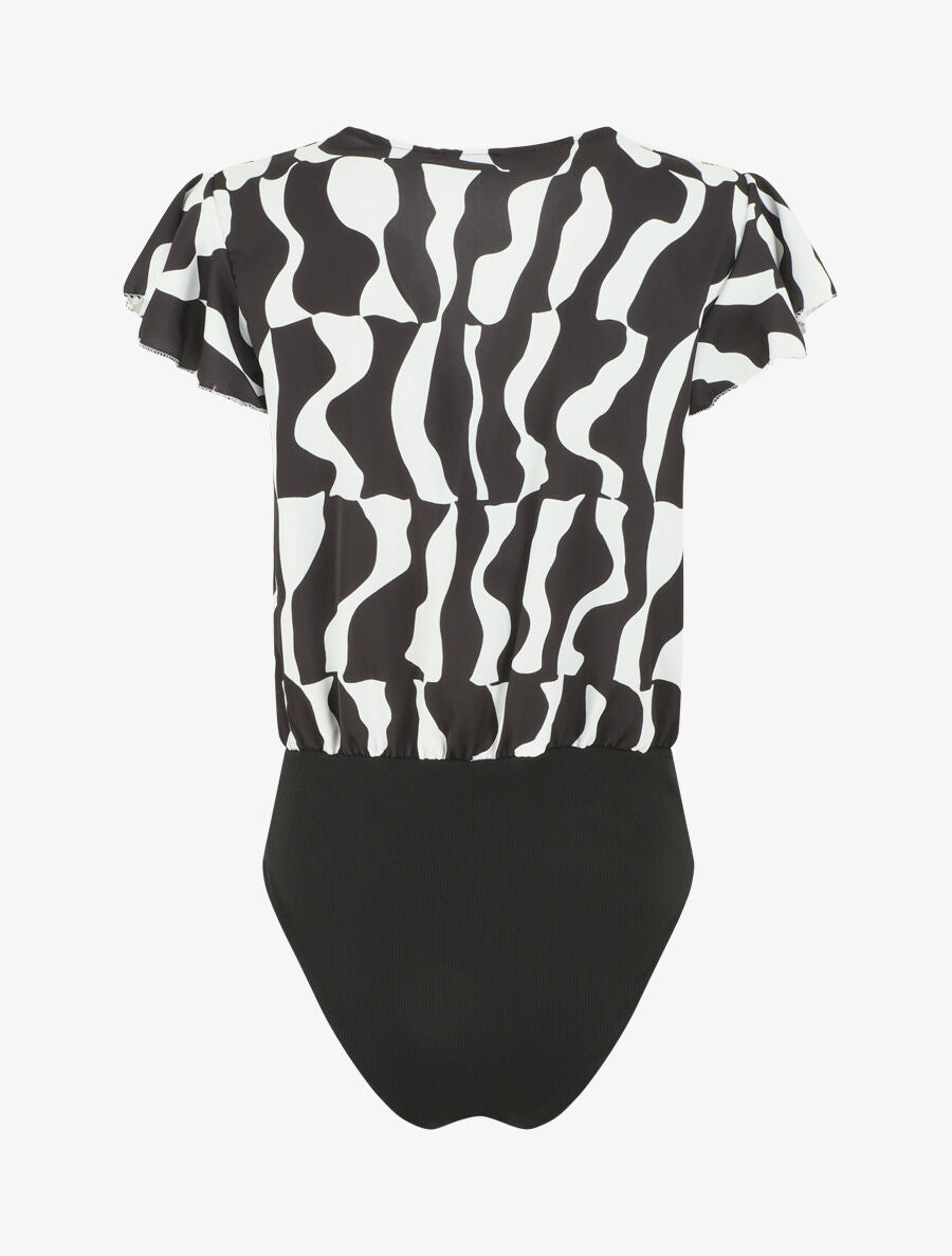 Body manches courtes imprimé graphique - Noir - 2