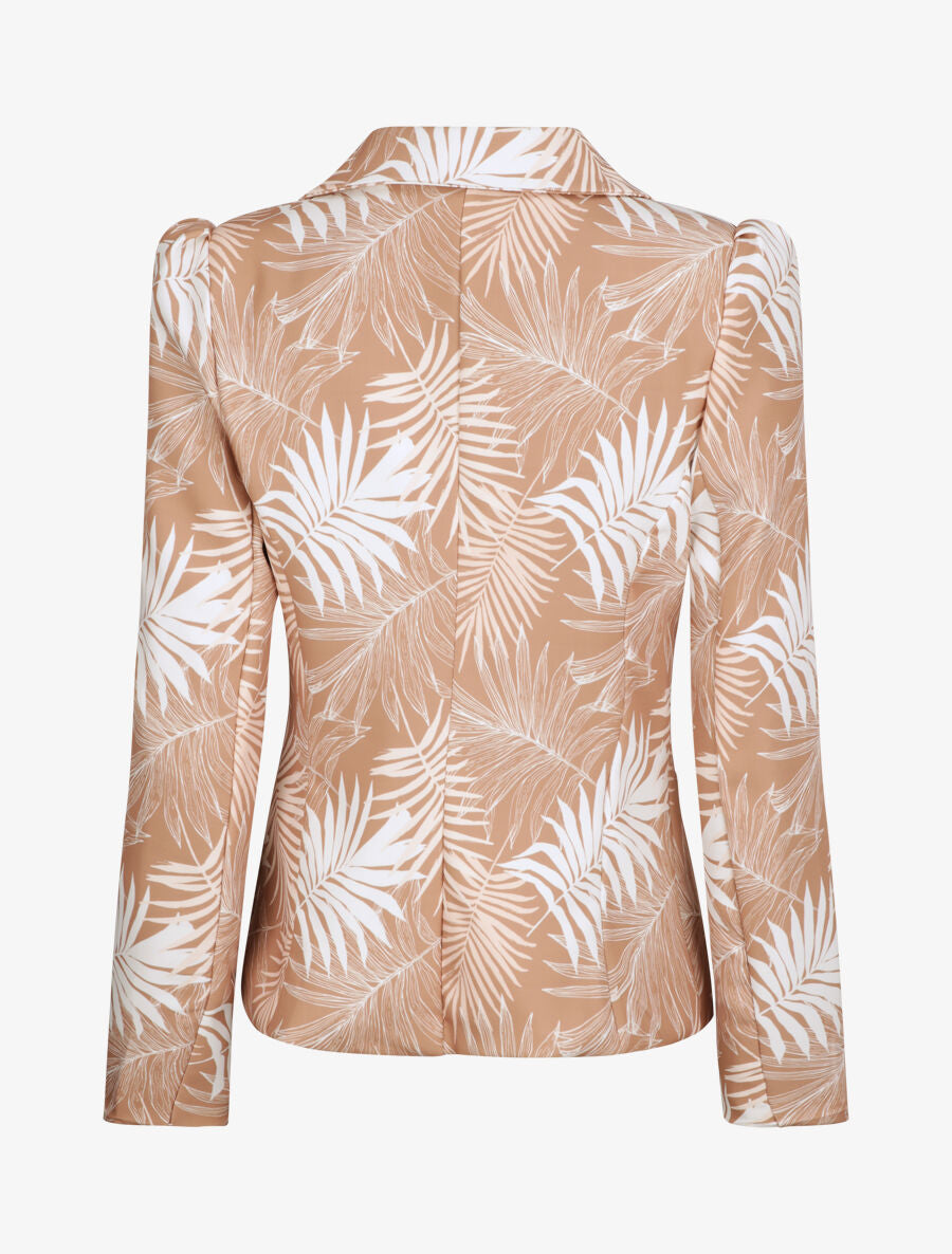 Blazer ajustée imprimé feuilles tropicales - Camel - 2