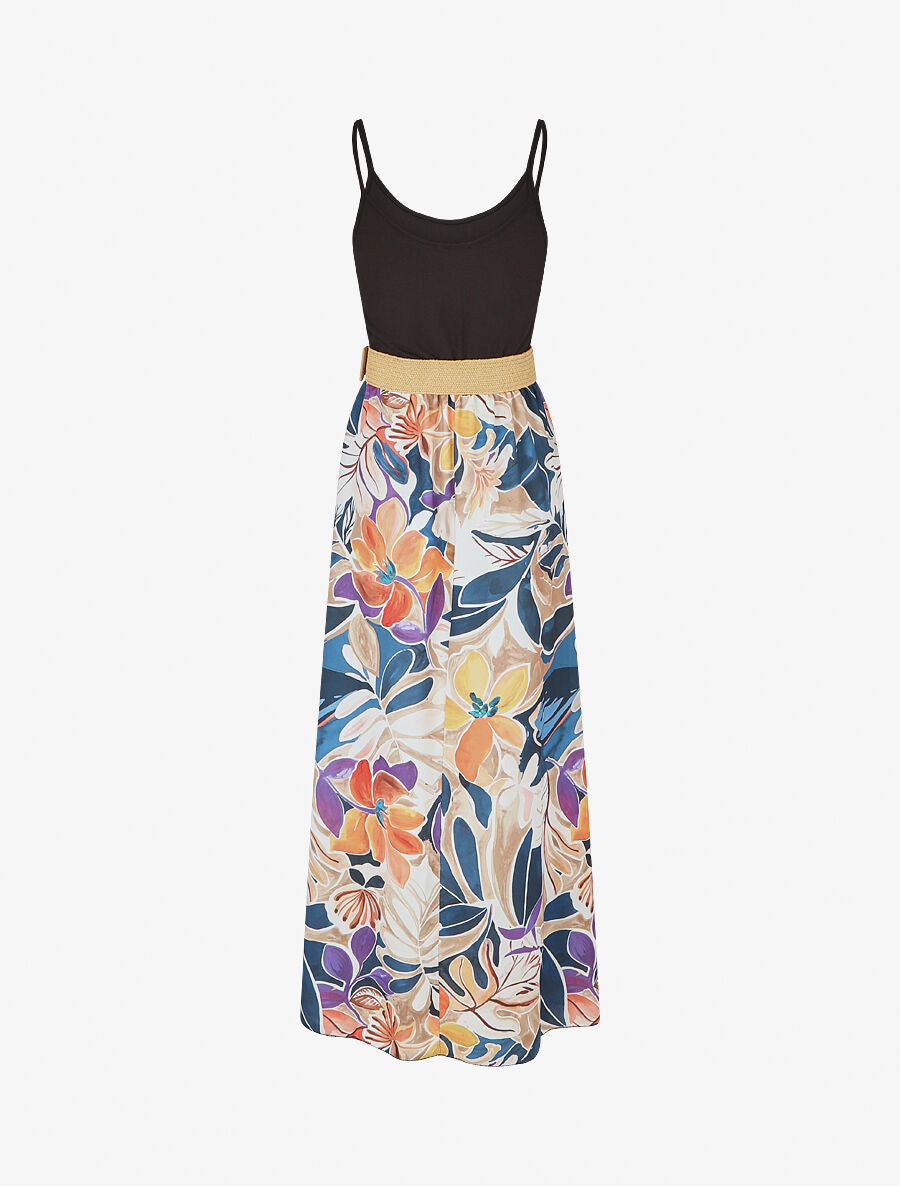 Robe bicolore imprimé tropical - Marine - 2