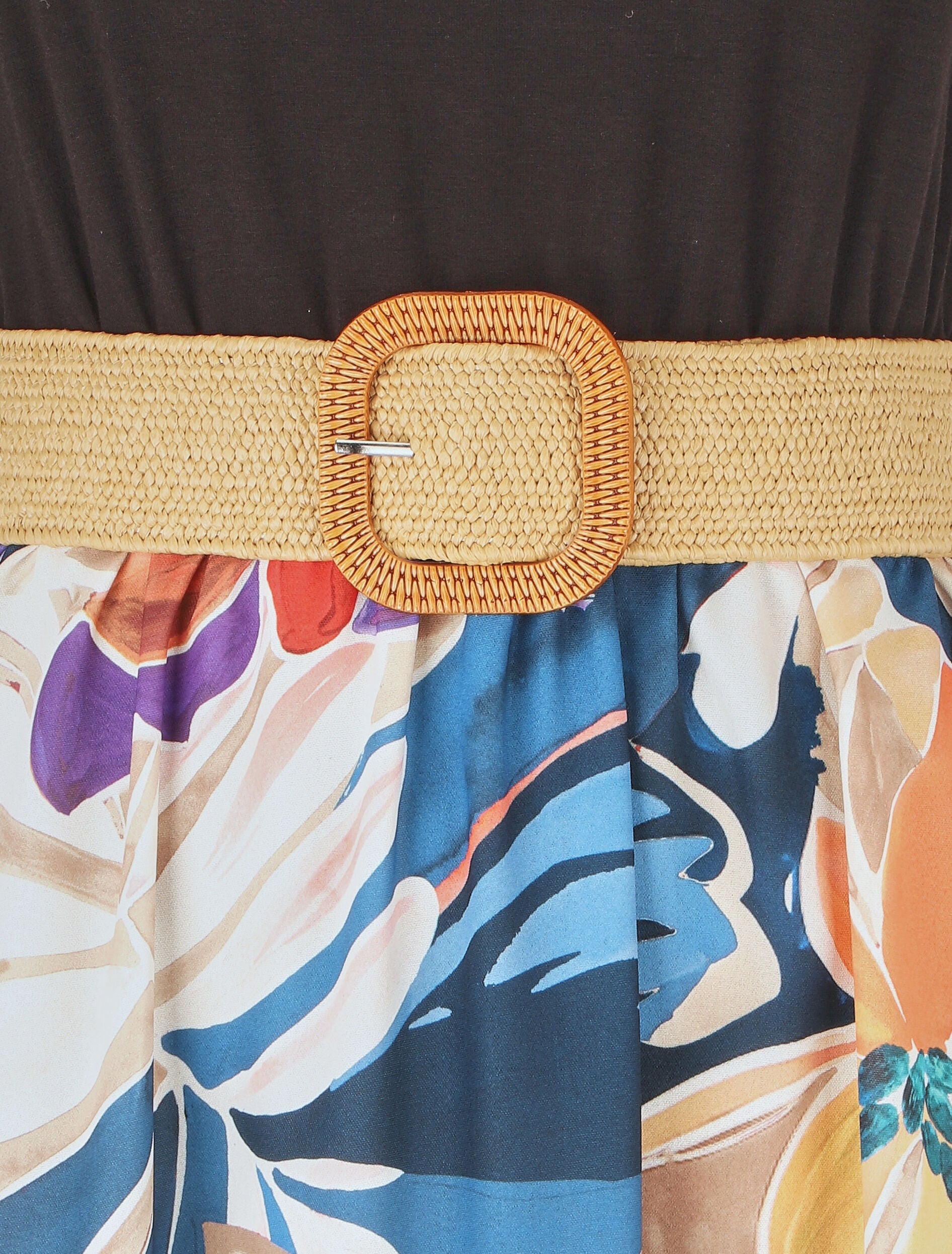 Robe bicolore imprimé tropical - Marine - 3