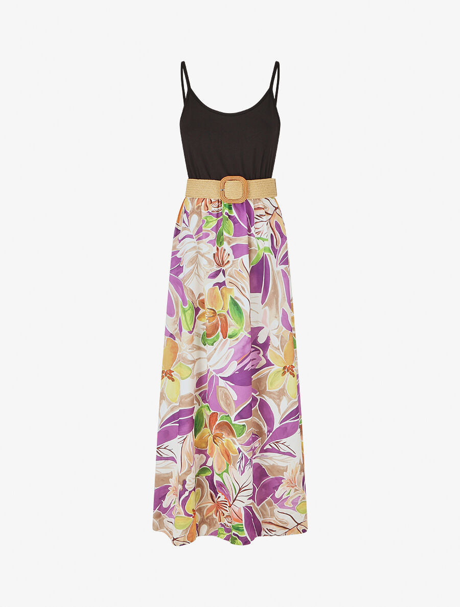 Robe bicolore imprimé tropical - Violine - 4