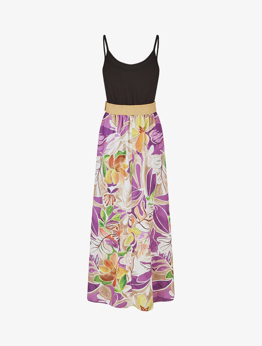 Robe bicolore imprimé tropical - Violine - 2