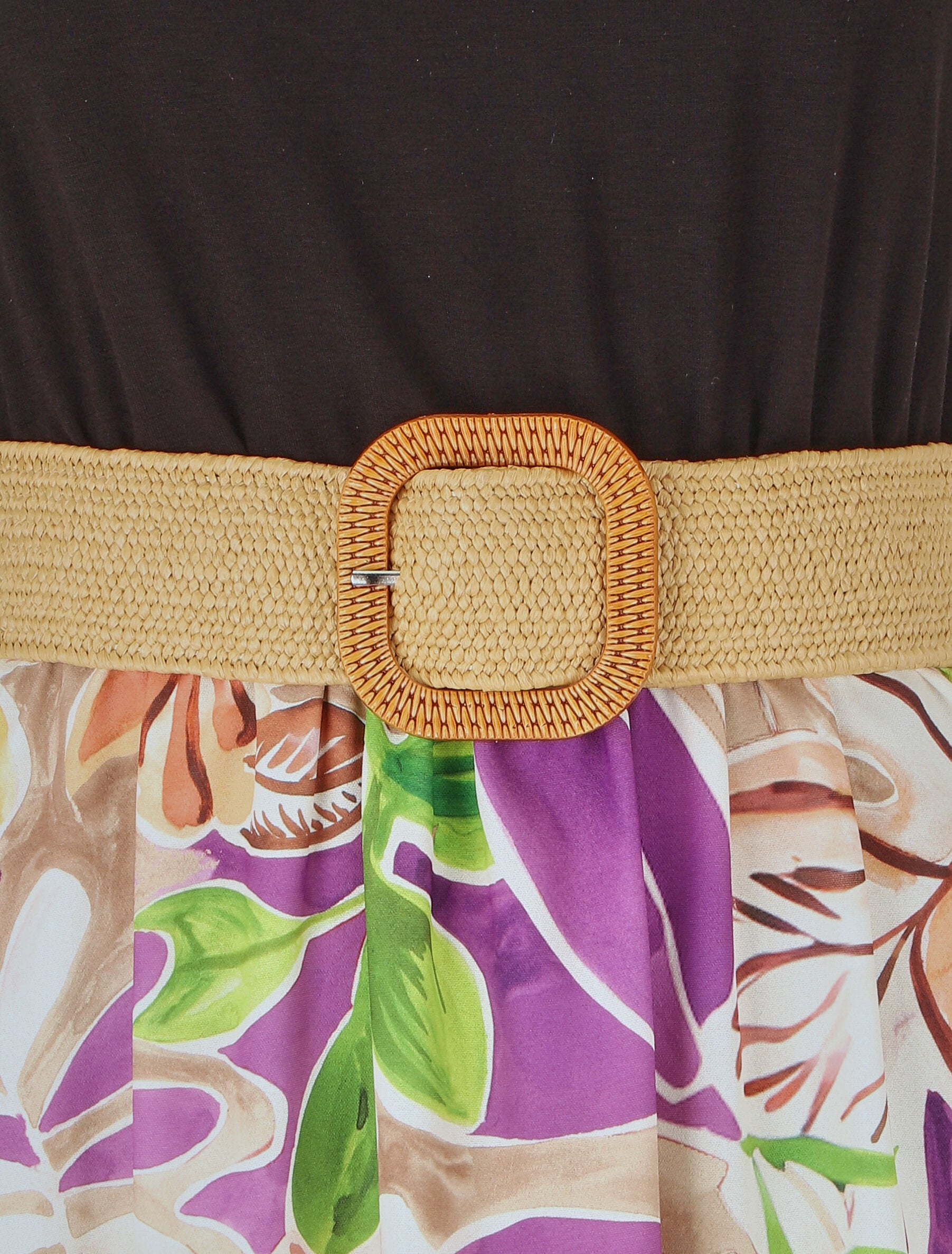 Robe bicolore imprimé tropical - Violine - 3