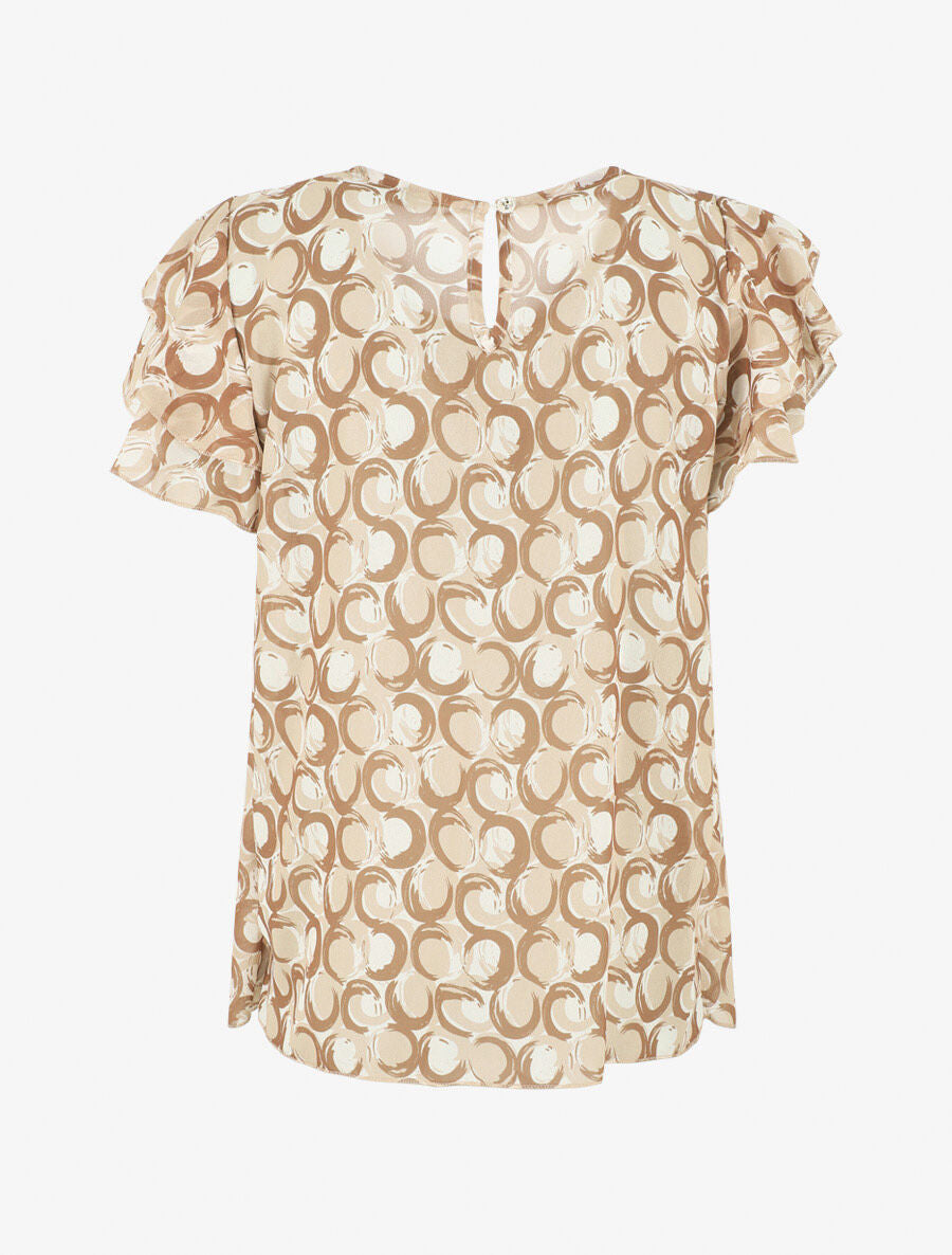 Top droit graphique manches courtes volantées - Beige - 2
