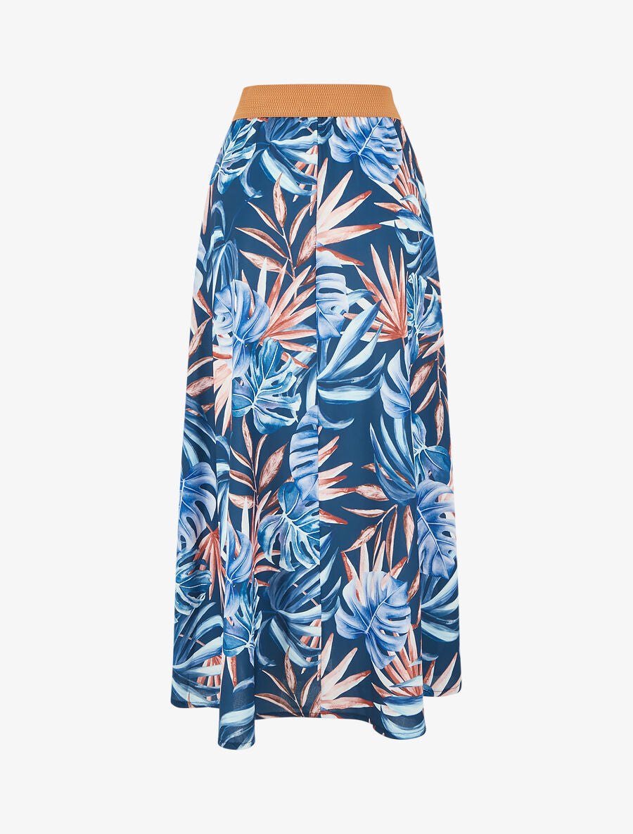 Jupe longue à imprimé tropical - Marine - 2