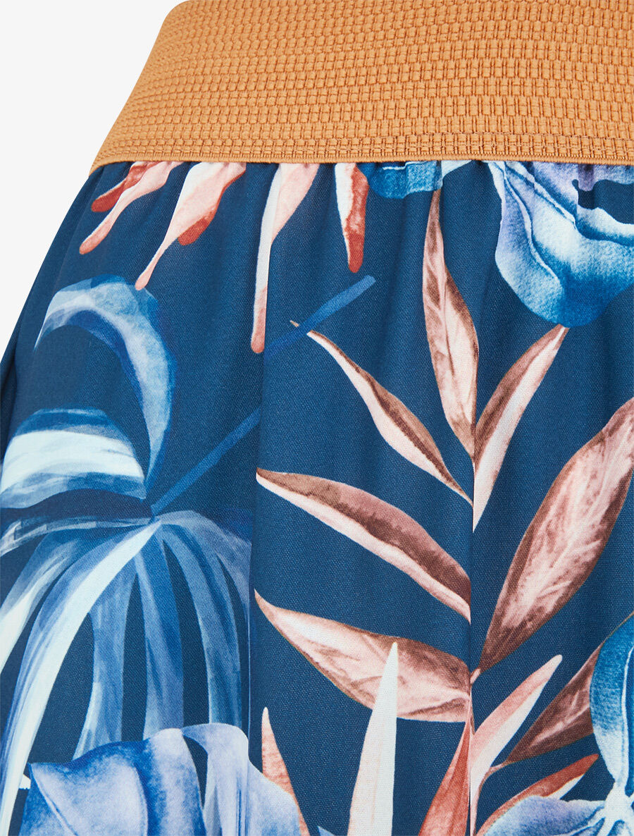 Jupe longue à imprimé tropical - Marine - 3