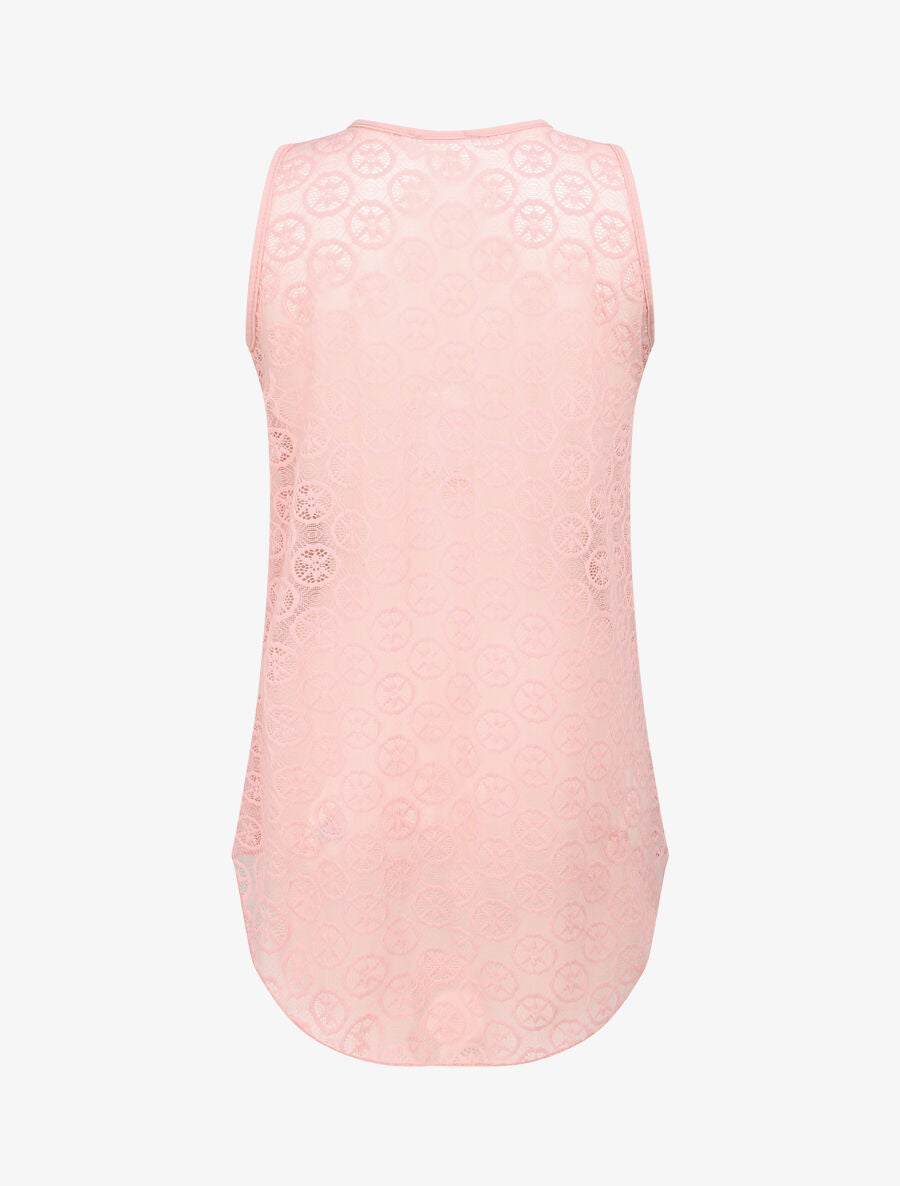 Top droit uni à dos en dentelle - Rose pâle - 2