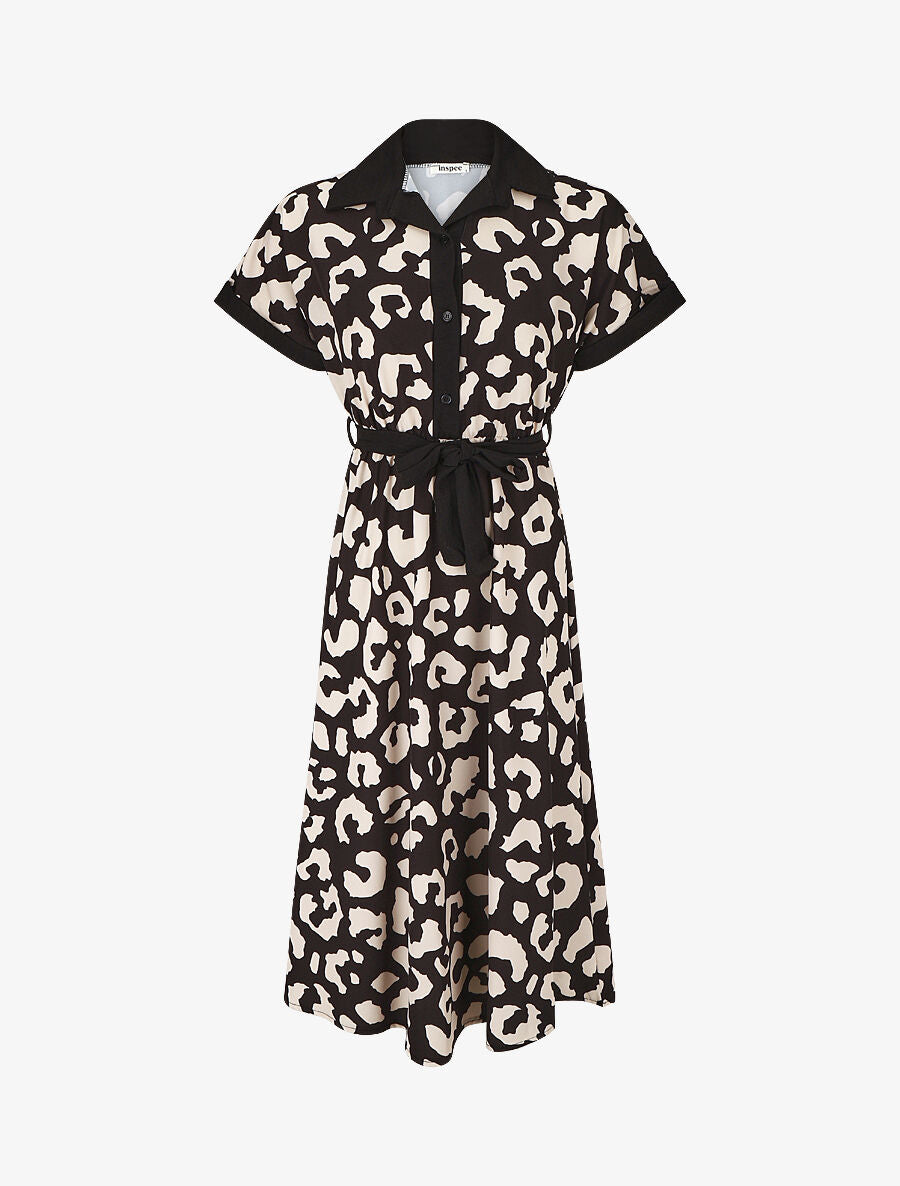 Robe longue élastiquée à imprimé fantaisie - Noir - 1