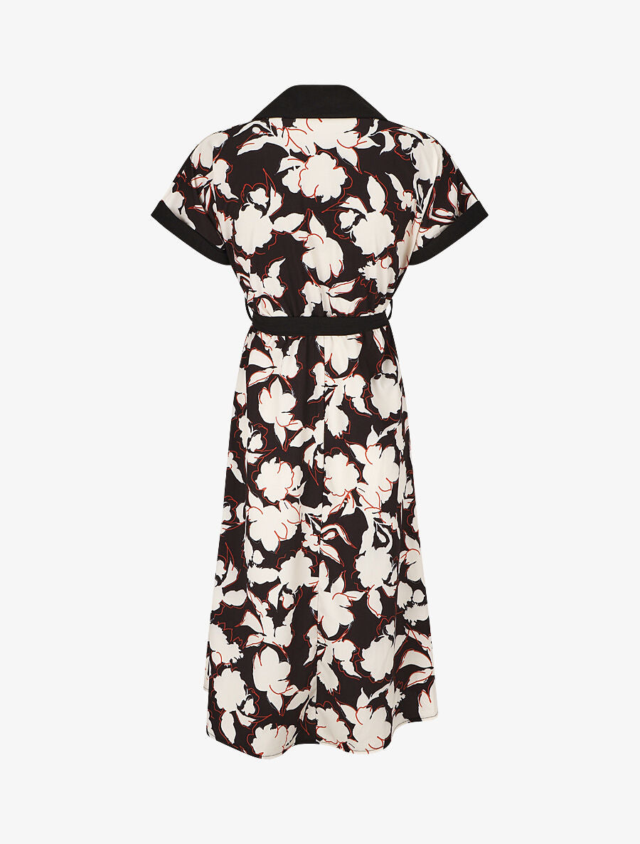 Robe longue élastiquée à imprimé floral - Noir - 2