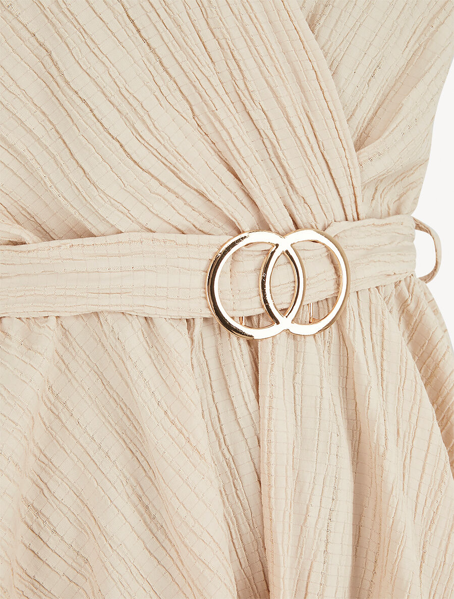 Top uni sans manches à empiècement métal - Beige - 3