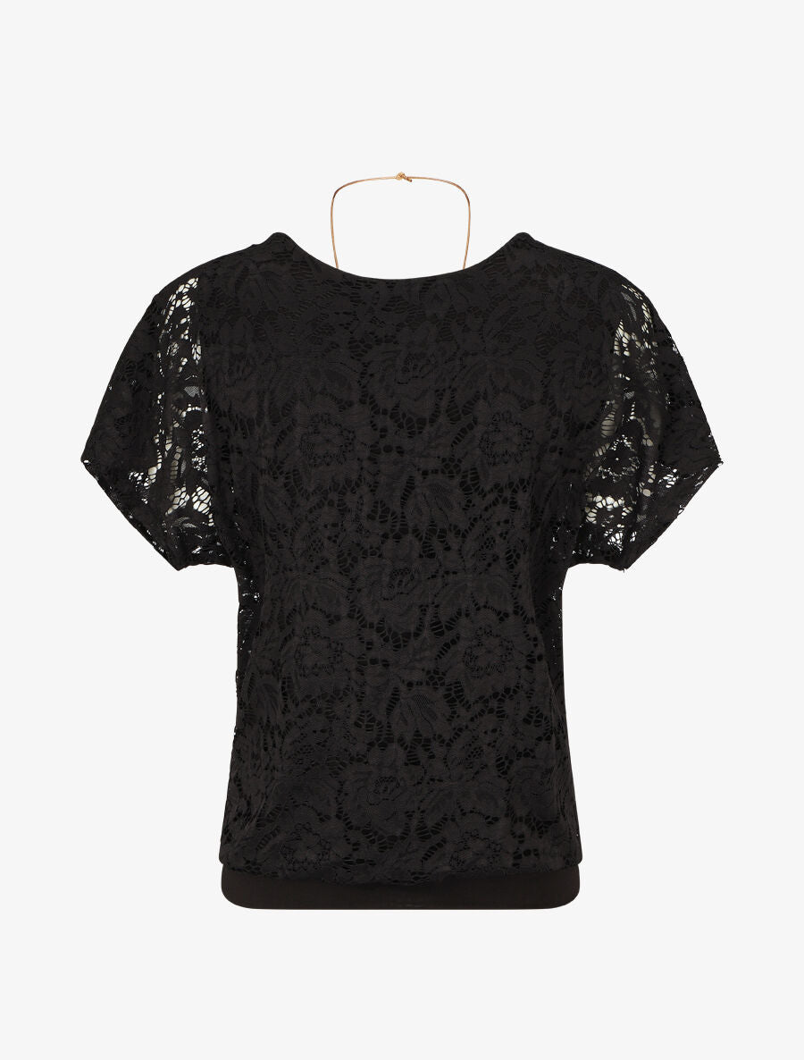 Top uni en broderies - Noir - 2