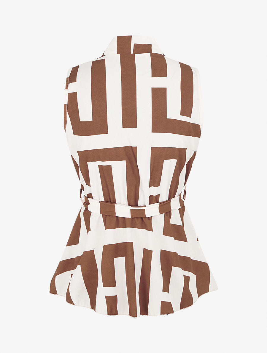 Top élastiqué imprimé graphique - Marron - 2