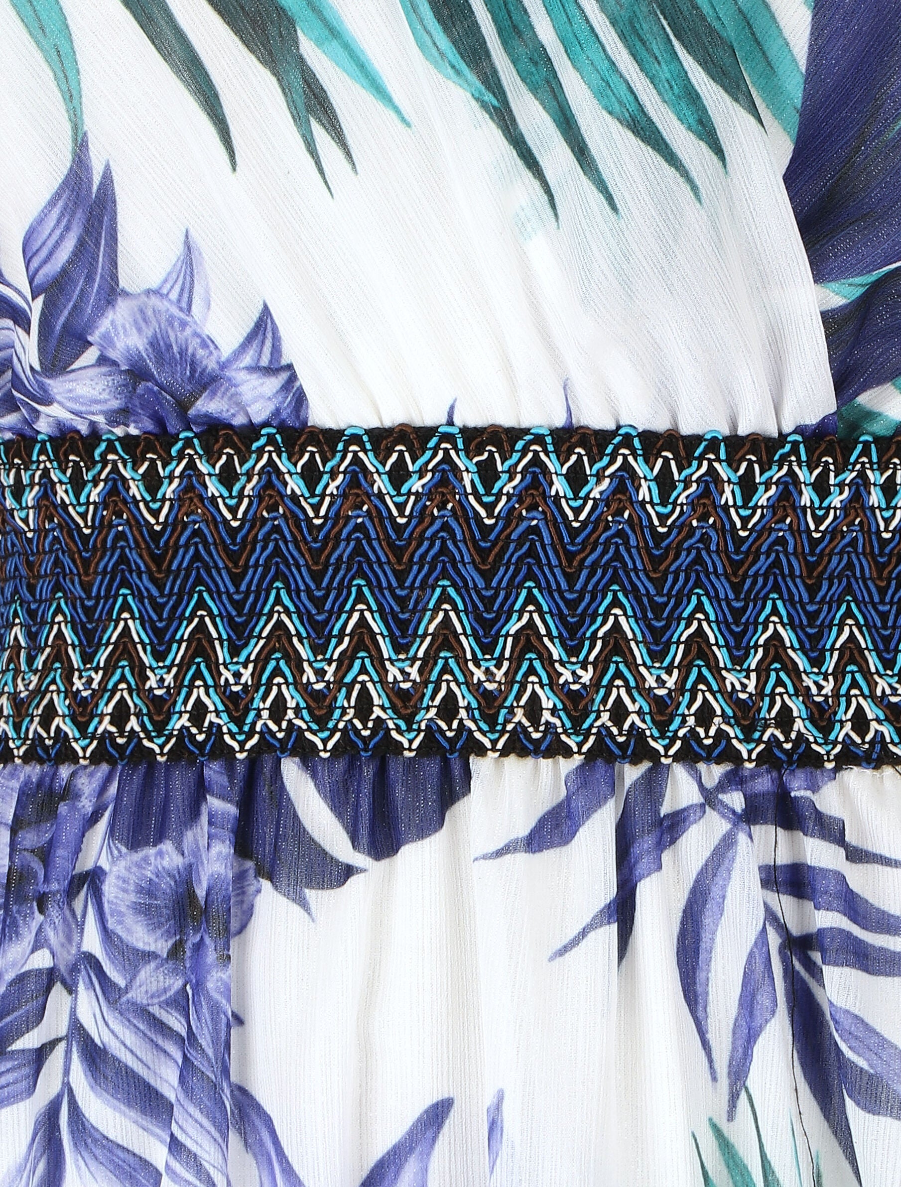 Robe mi-longue sans manches irisée motif tropical - Bleu - 3