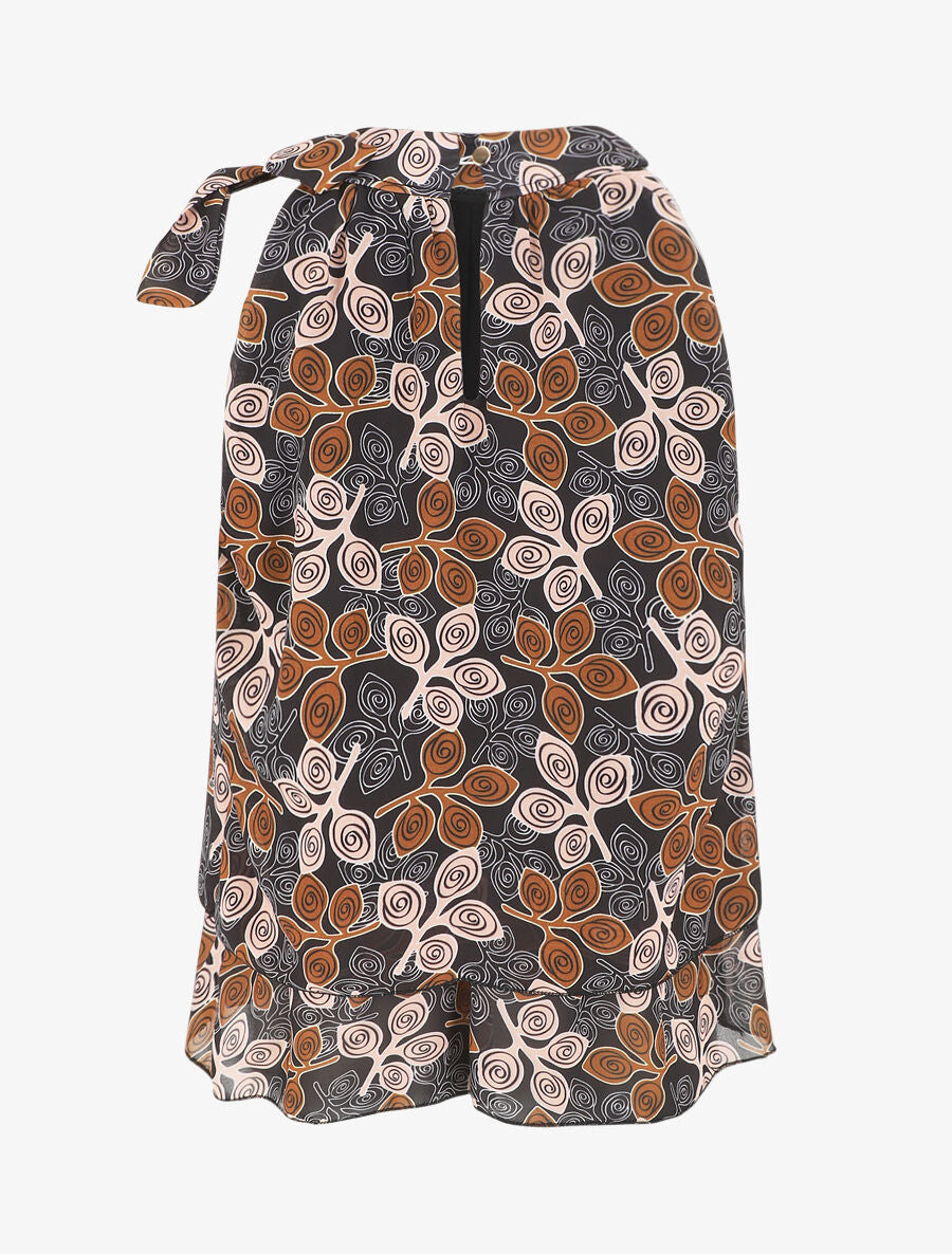 Top en voile superposé imprimé fantaisie - Noir - 2