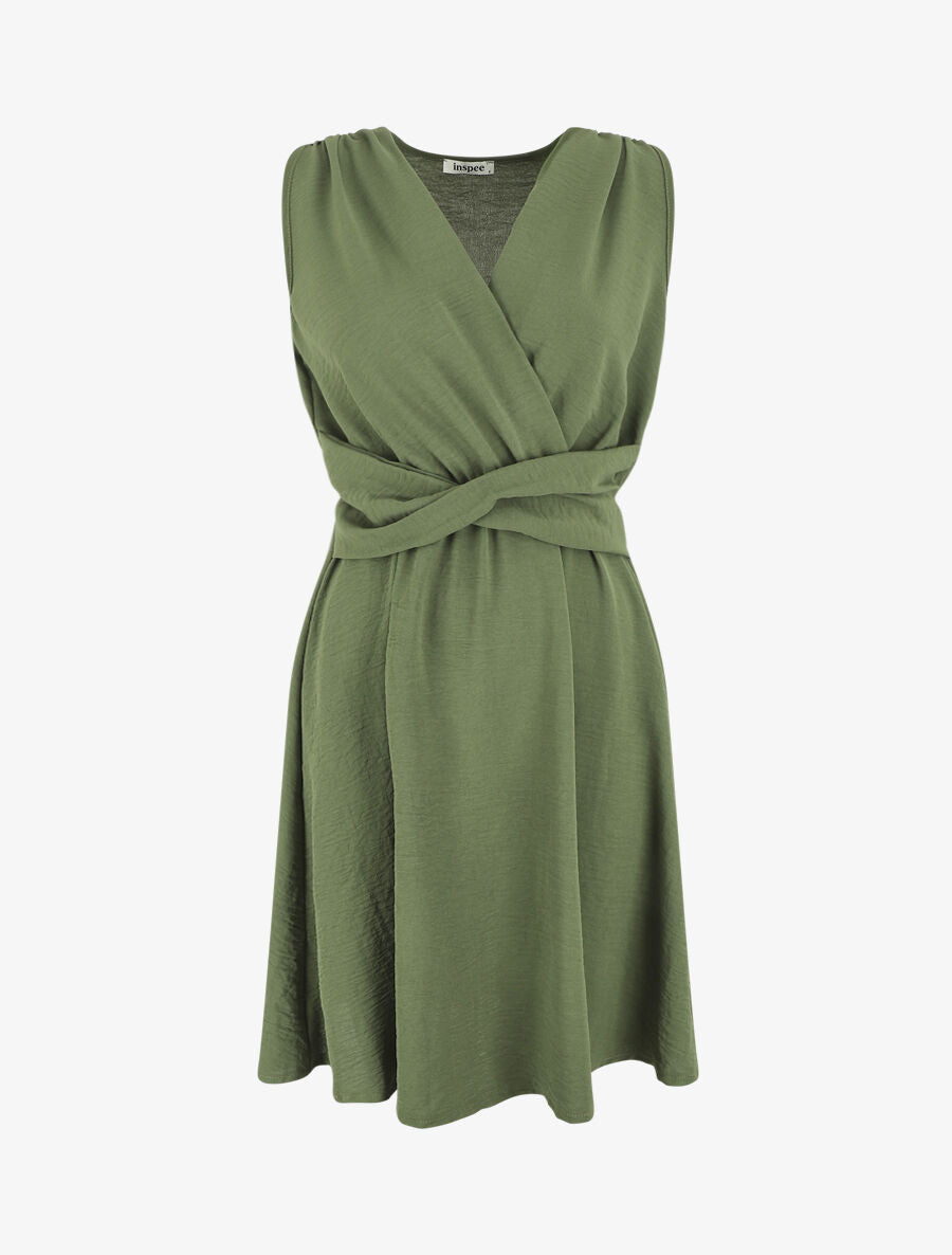 Robe unie élastiquée - Kaki - 1