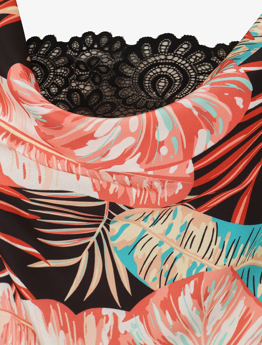 Top imprimé tropical à col bénitier - Noir - 3