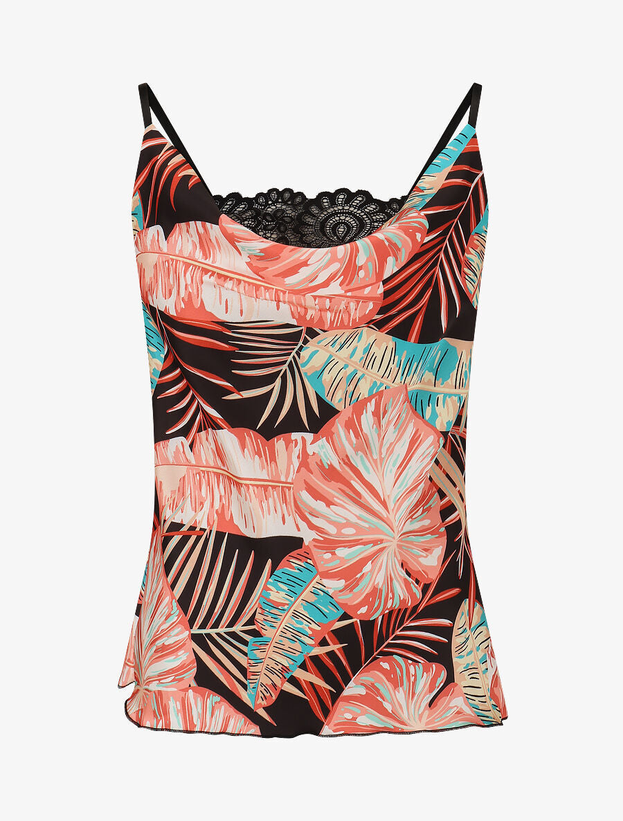 Top imprimé tropical à col bénitier - Noir - 5