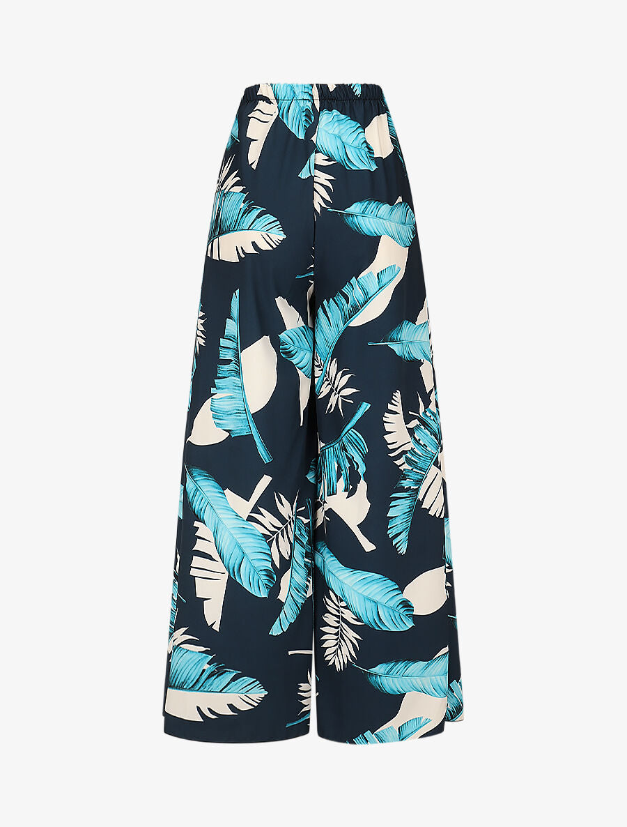 Pantalon à pans à nouer imprimé feuilles - Marine - 2