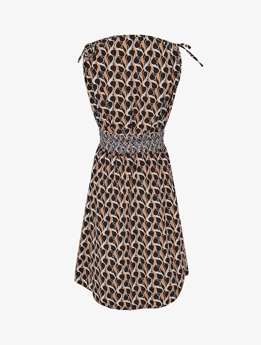Robe à taille élastiquée imprimé rétro - Noir - 2