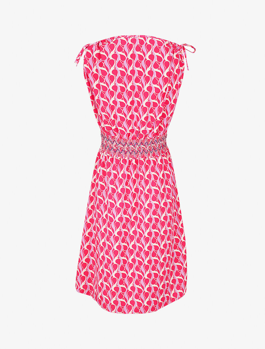 Robe à taille élastiquée imprimé rétro - Fushia - 2