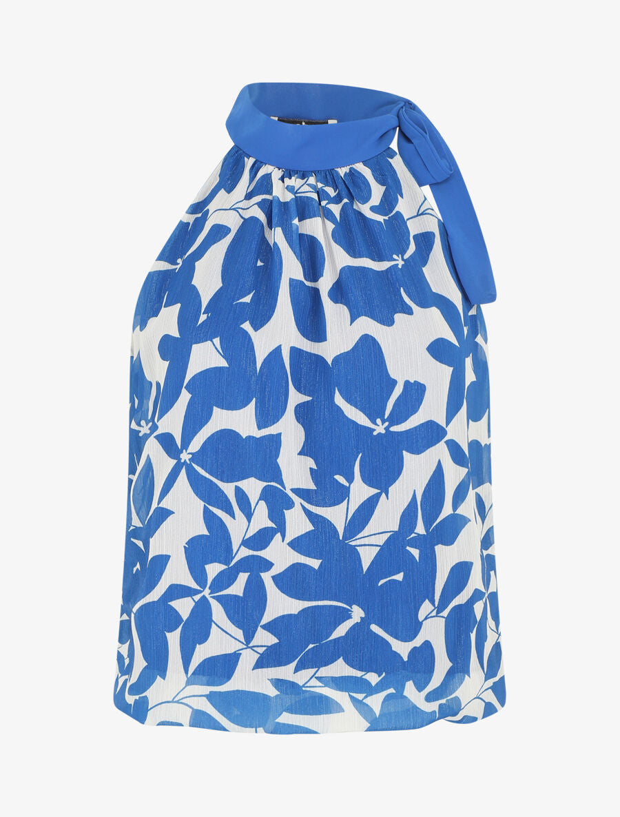 Top floral en voile sans manches - Bleu roi - 4