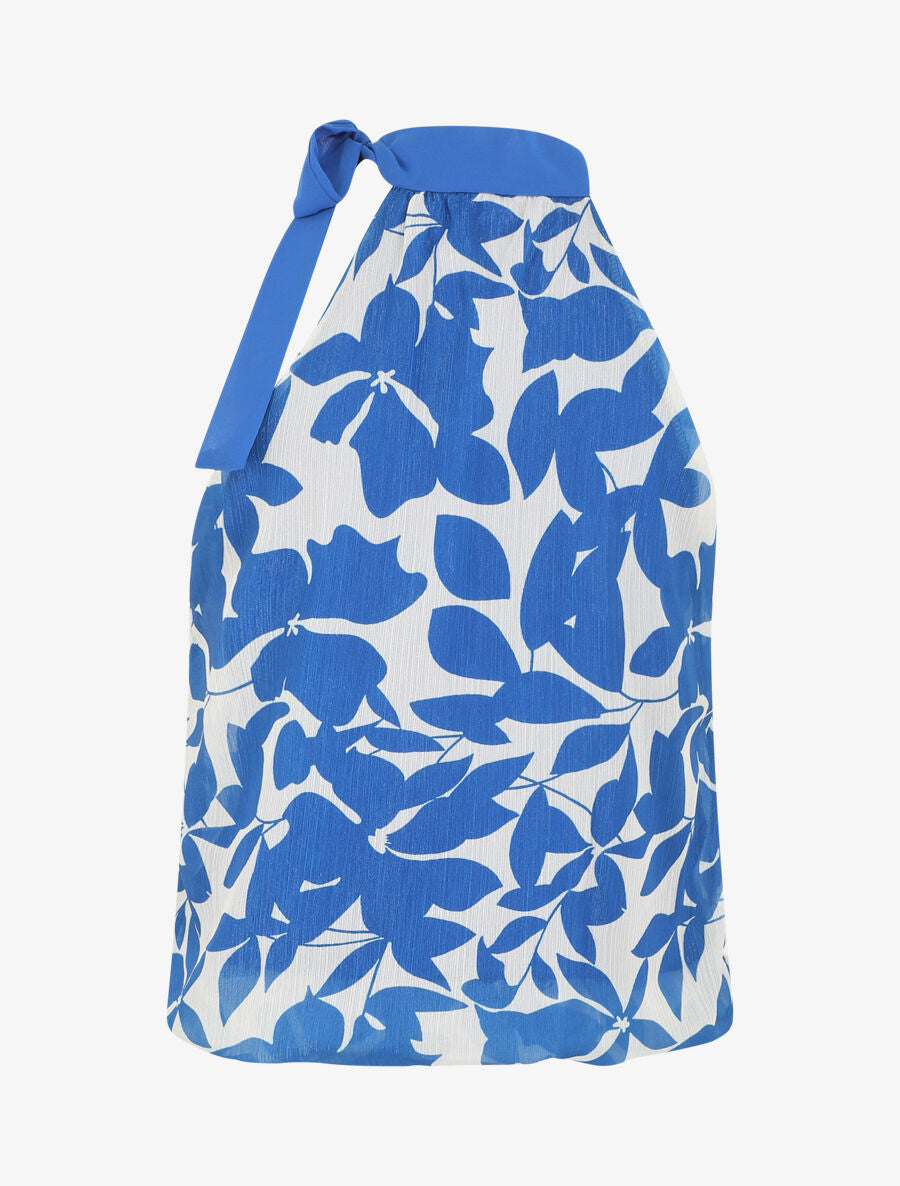 Top floral en voile sans manches - Bleu roi - 2