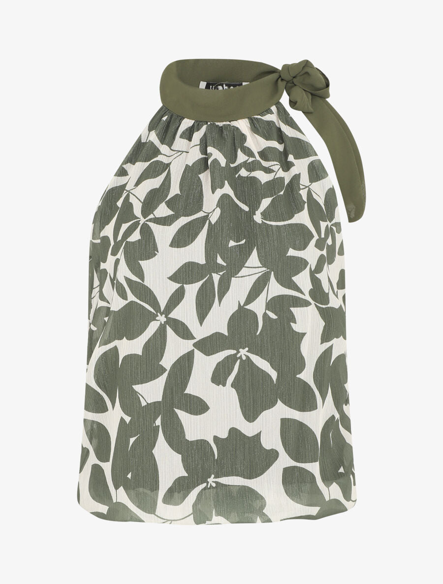 Top floral en voile sans manches - Kaki - 1