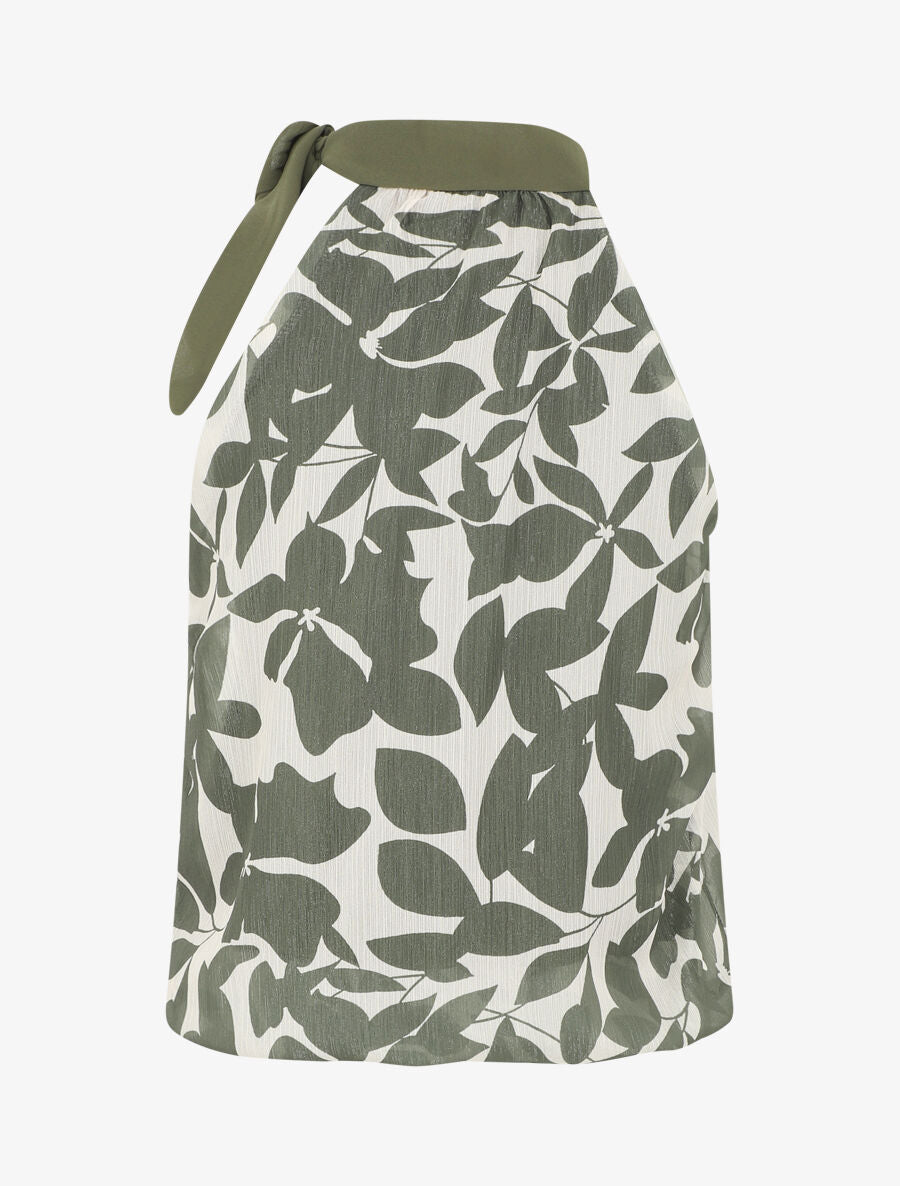 Top floral en voile sans manches - Kaki - 2