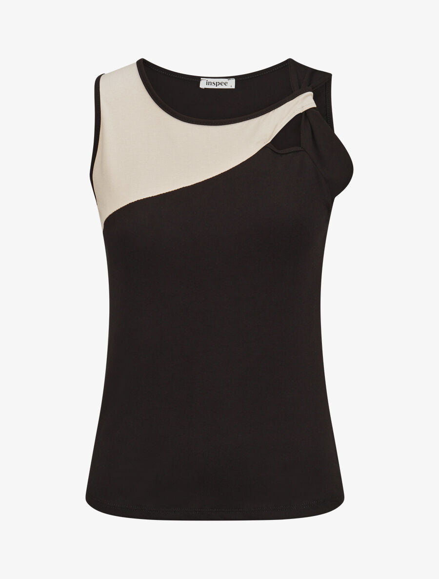 Top droit sans manches bicolore - Noir/beige - 4