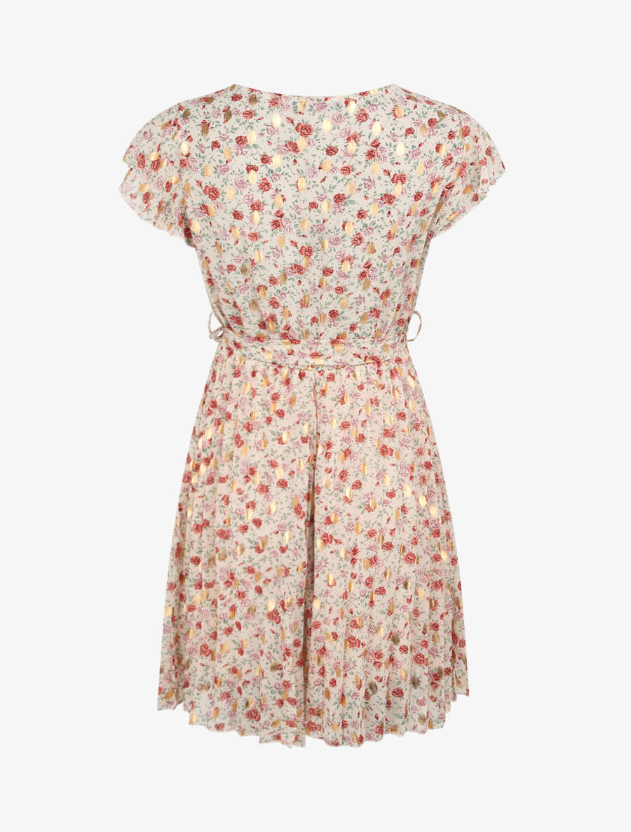 Robe empire courte imprimé roses irisées - Blanc - 2