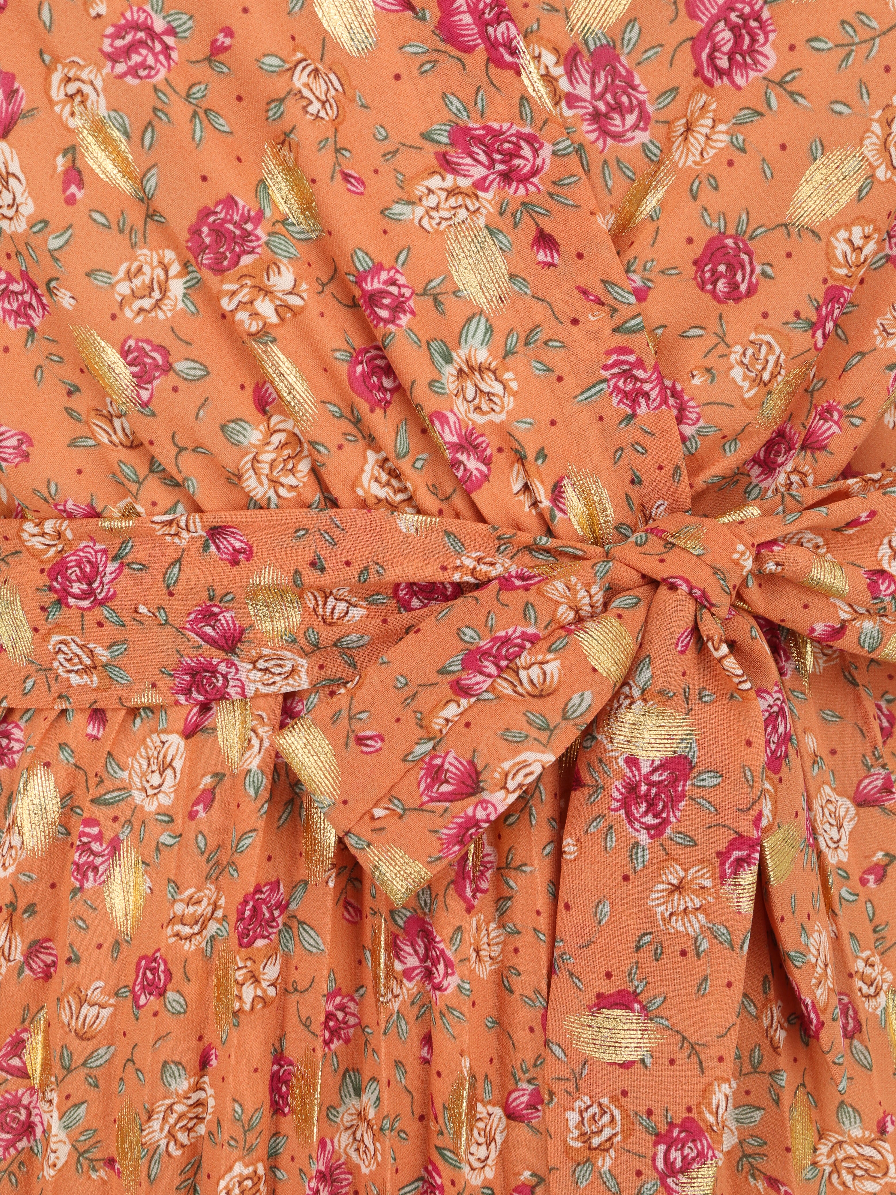 Robe empire courte imprimé roses irisées - Orange - 3