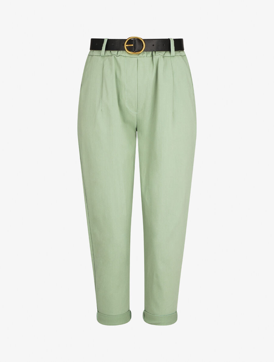 Pantalon 7/8 droit uni taille standard - Vert amande - 1