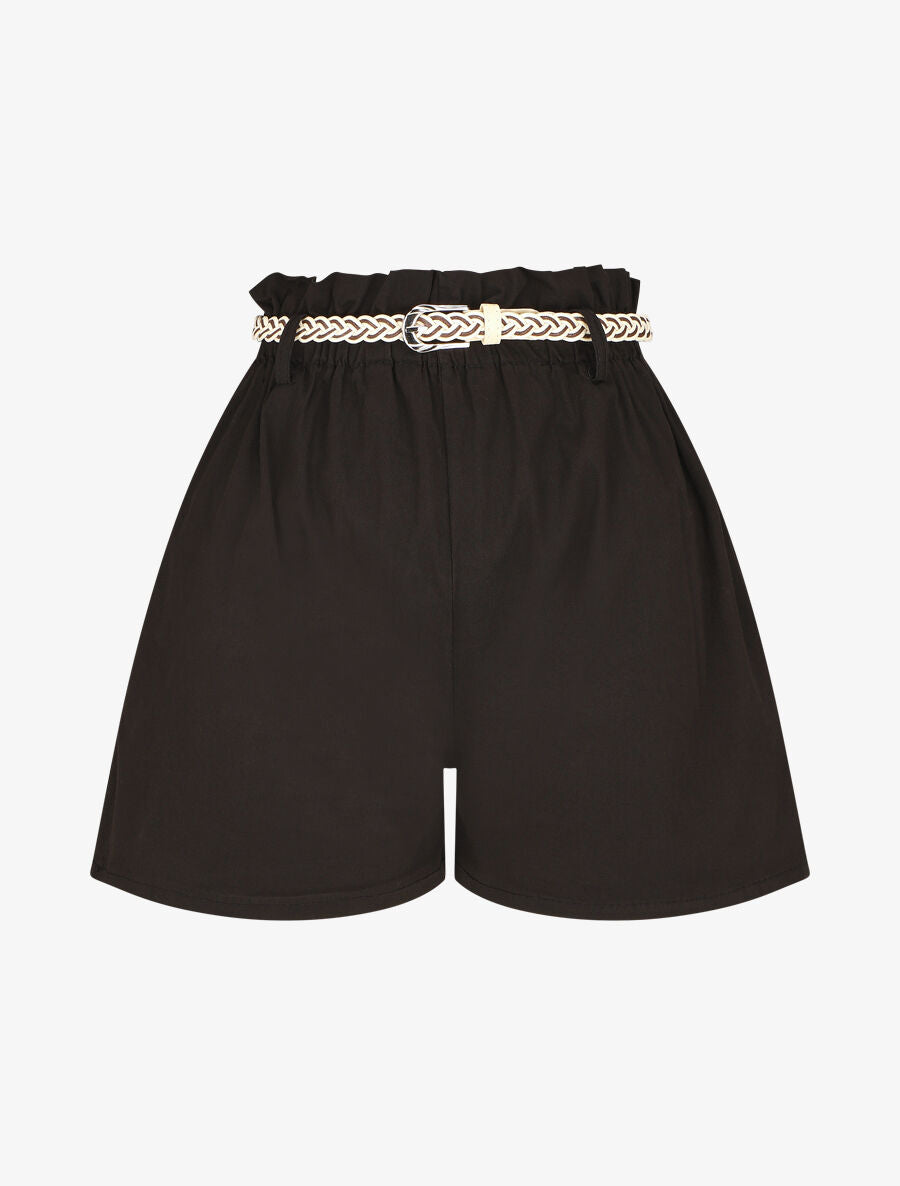 Short ample taille haute élastiquée - Noir - 1