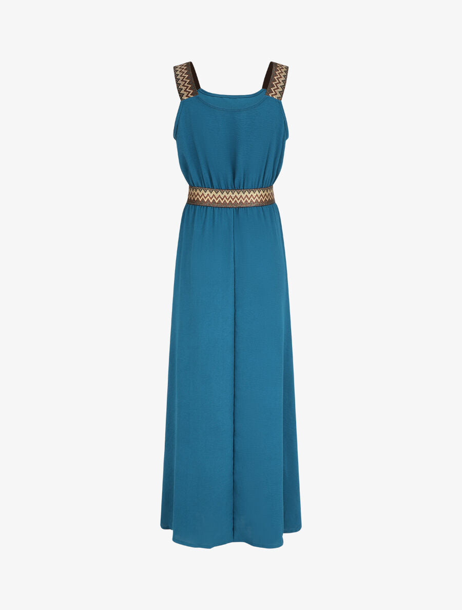 Robe longue unie bretelles fantaisies - Bleu canard - 2