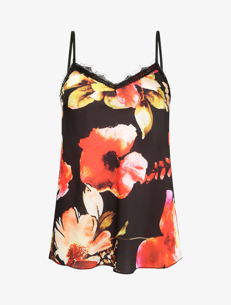 Caraco droit imprimé coquelicot style aquarelle et dentelle - Noir - 1