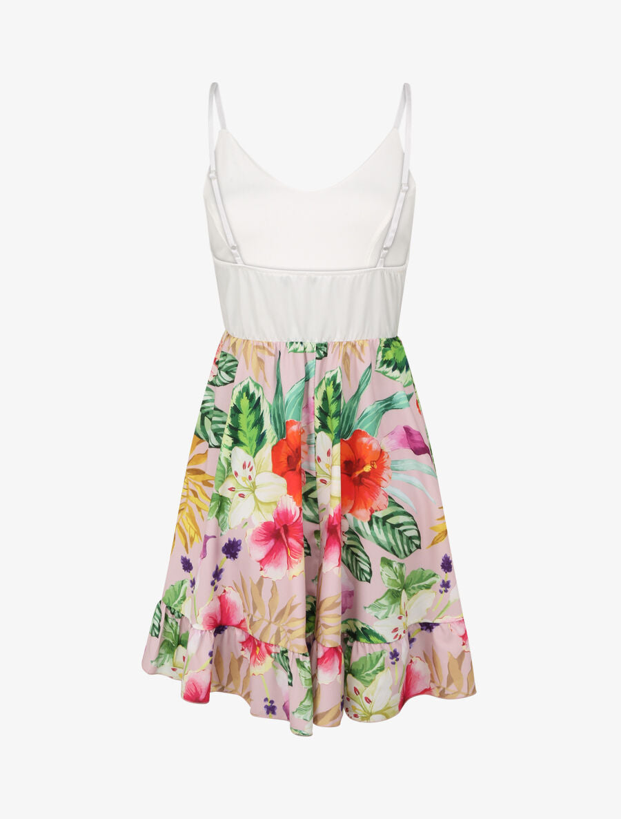 Robe patineuse courte imprimé hibiscus - Rose pâle - 2