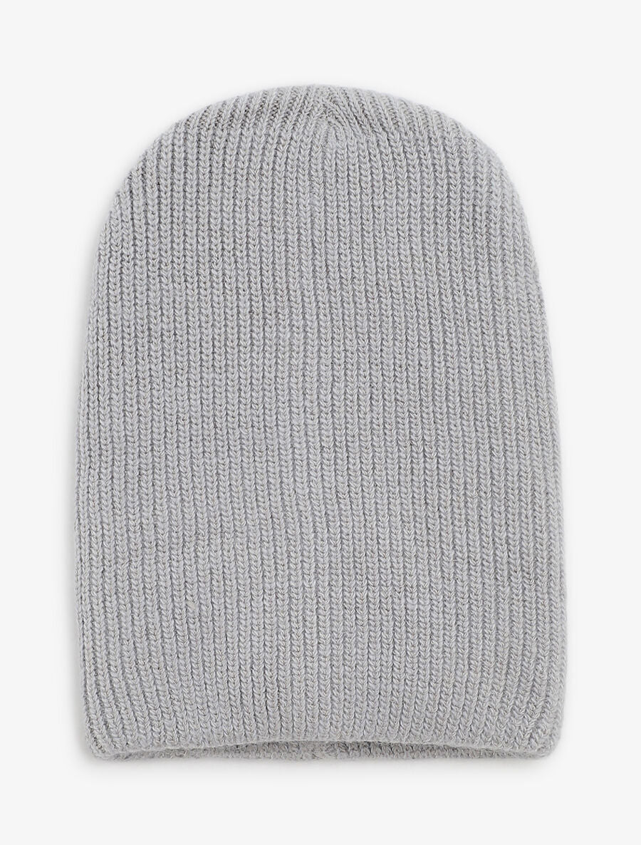 Bonnet uni en maille côtelée - Gris clair - 1