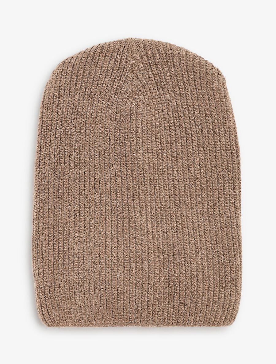 Bonnet uni en maille côtelée - Taupe - 4