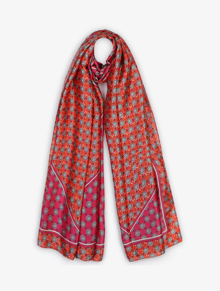 Foulard imprimé médaille en soie mélangée - Rose - 4